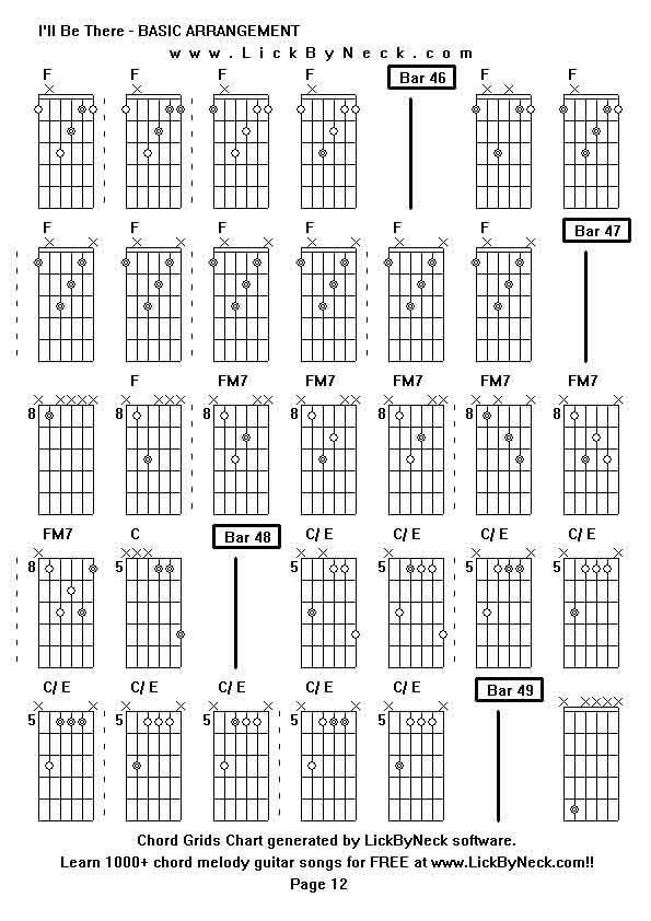 Chord Grids Chart of chord melody fingerstyle guitar song-I'll Be There - BASIC ARRANGEMENT,generated by LickByNeck software.